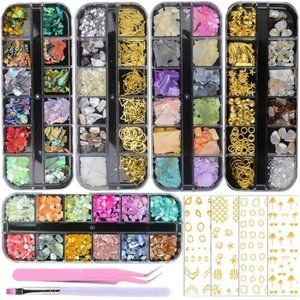 5 Boxes 3D Nail Art Crushed Sea Shell Irregular Iridescent Natural Abalone